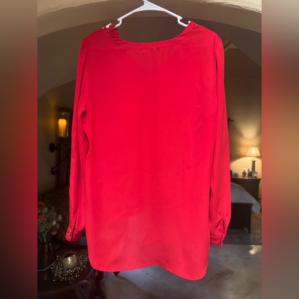 Lily White Vibrant Red V-Neck Blouse - Picture 2 of 3